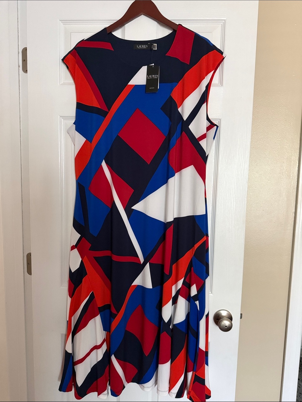 Lauren Ralph Lauren Sleeveless Geometric Midi Dress - Red, Blue, Navy, White